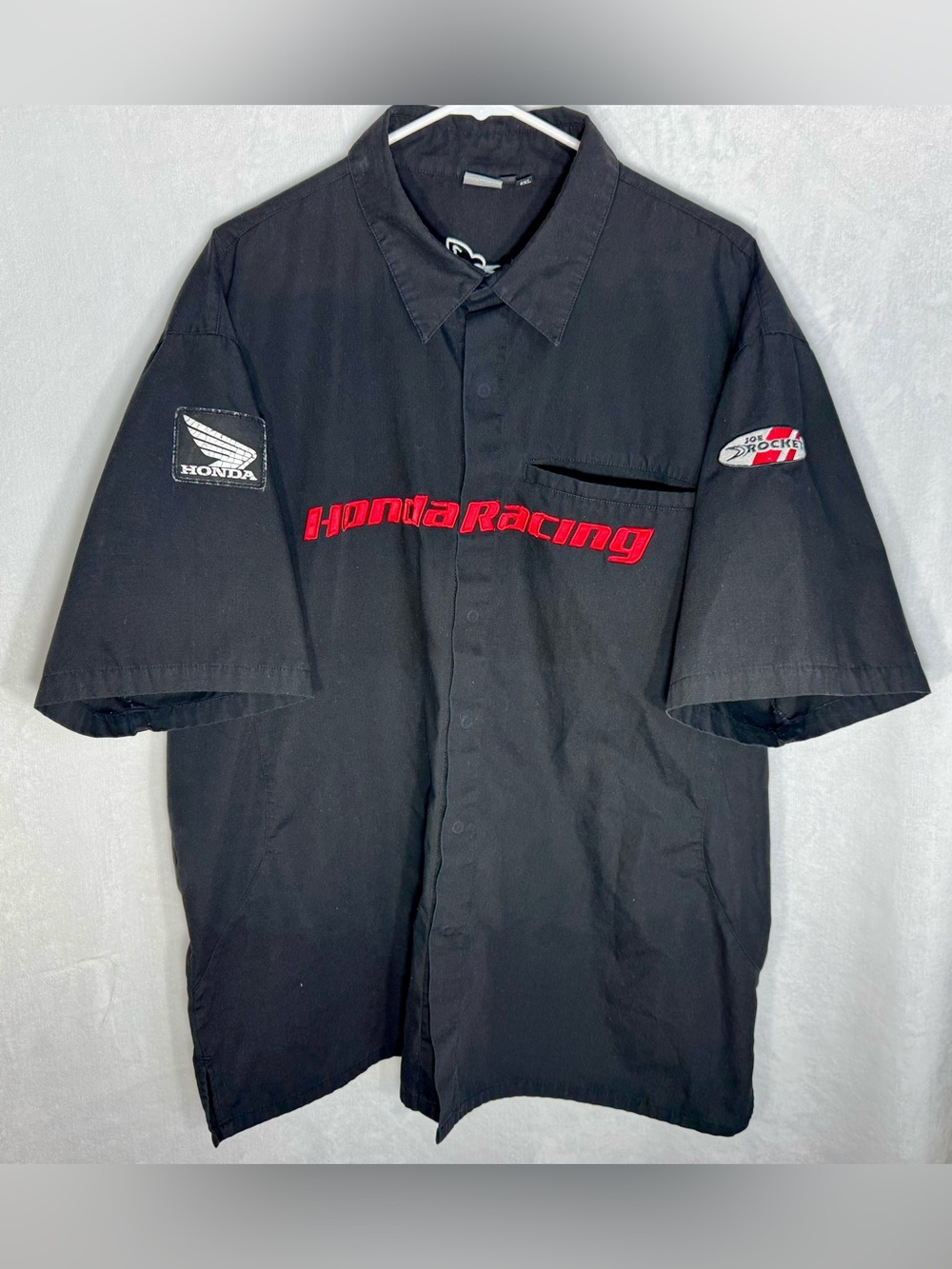 Honda Racing Men's Black Short Sleeve Snap Button-Up Shirt